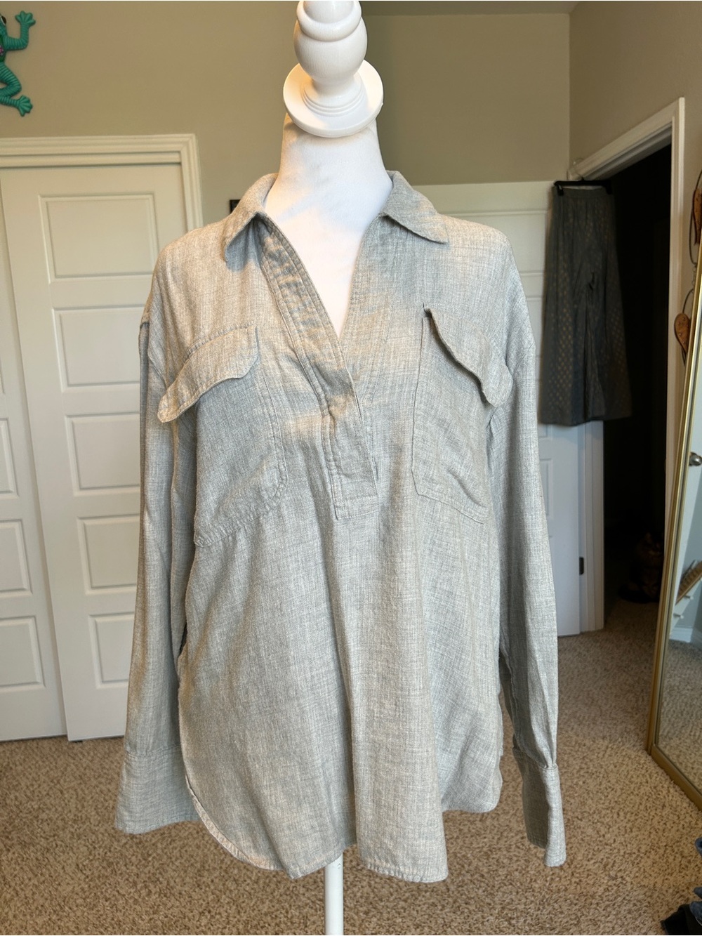 Madewell Gray Long Sleeve Tunic Blouse Size Medium Coastal